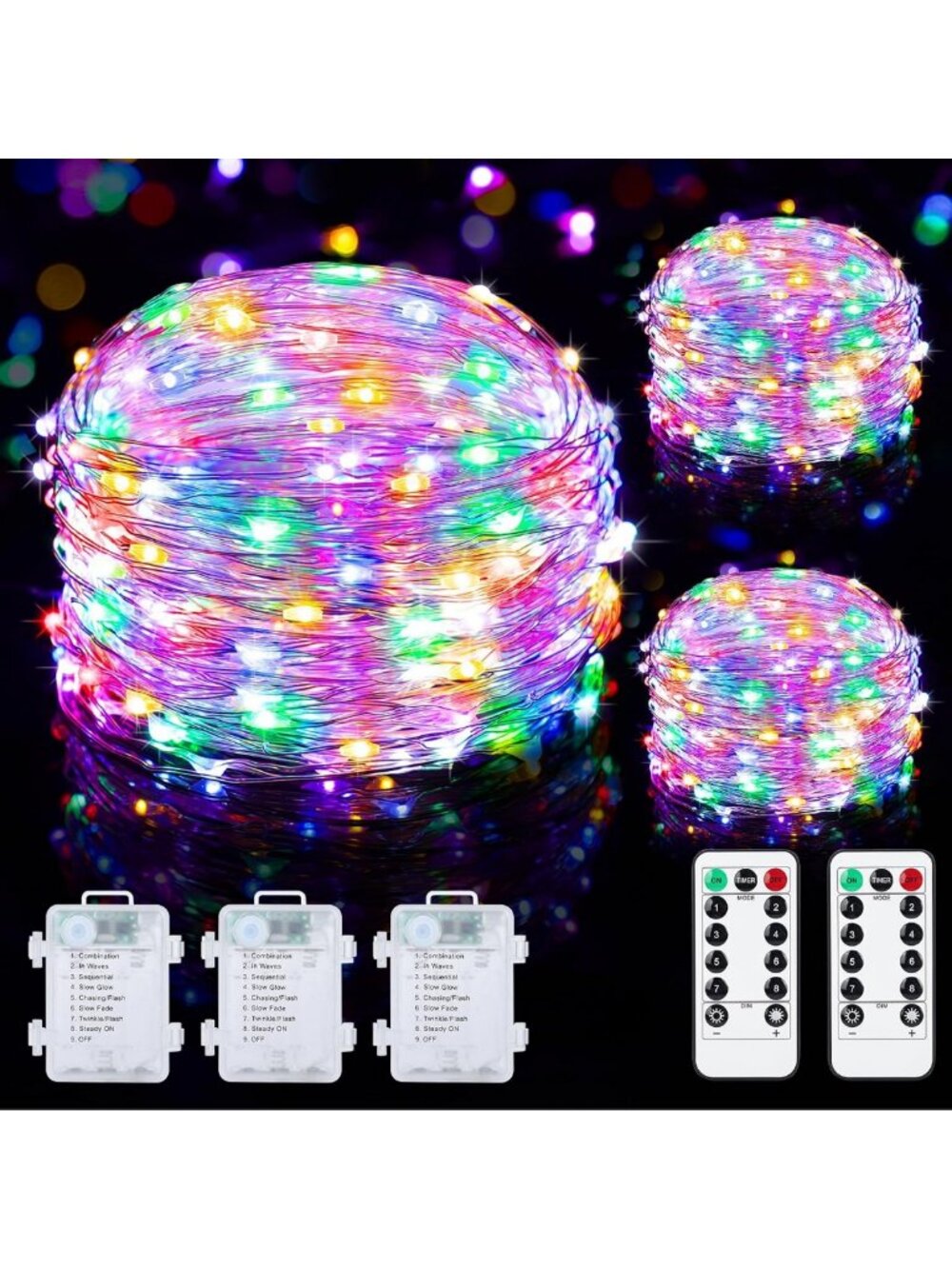 3 Pack 33FT Battery Operated Fairy Lights with Remote & Timer, Dimmable